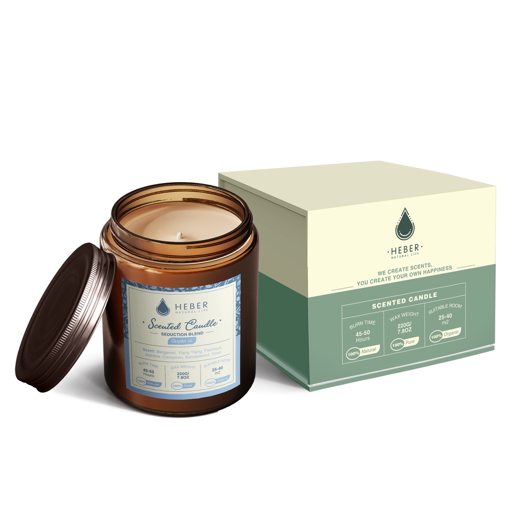 Nến Thơm Quyến Rũ Seduction Scented Candle Heber Natural Life Thiên Nhiên Cao Cấp, Thơm Phòng Thư Giãn, 100g & 220g