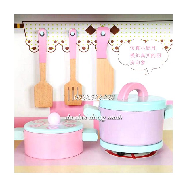 [SHIP NGAY] Đồ Chơi Gỗ - Nhà Bếp màu hồng Kiểu Nhật Japanese Kitchen cao cấp - Tủ bếp đồ chơi bé gái