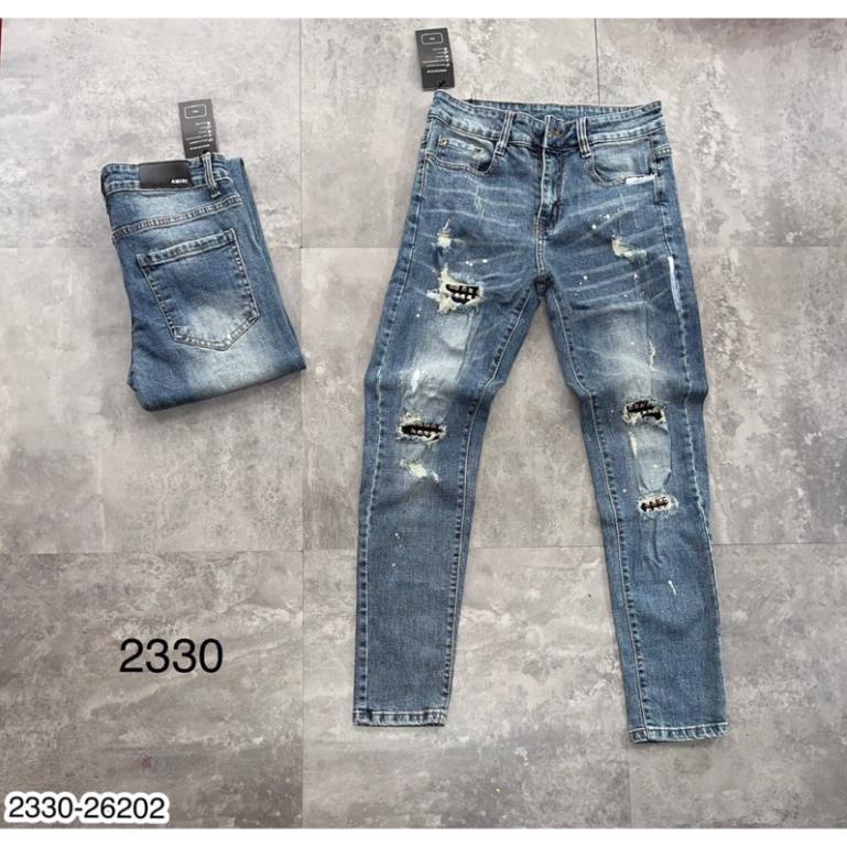 Quần Jeans Nam Ami Rách Gố Vá Vàng Siêu Đẹp - Quần Bò Nam AMR Đính Đá Cực Xịn