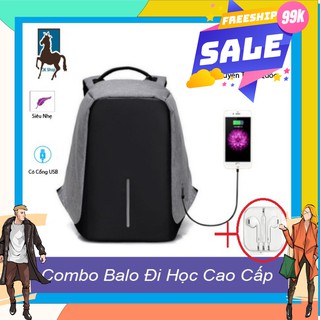 Combo Balo Đi Học Cao Cấp Thời Trang Nam Nữ Có Chống Trộm-Phản Quang-Cổng USB Tặng Kèm Tai Nghe