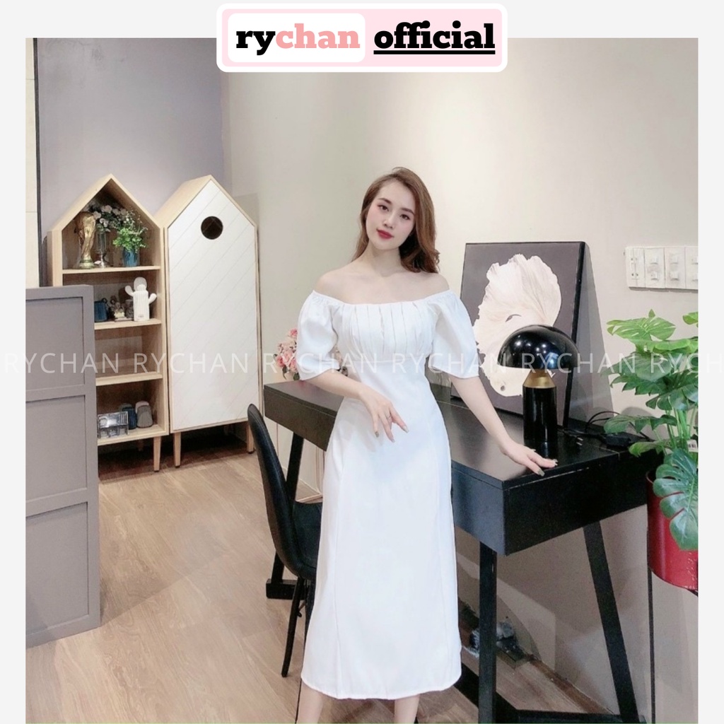 Đầm Nữ Dự Tiệc Cổ Vuông Xếp Li Ngực Thắt Eo Cực Màu Hồng Trắng Vàng Đỏ [ẢNH THẬT CUỐI] - DX9932
