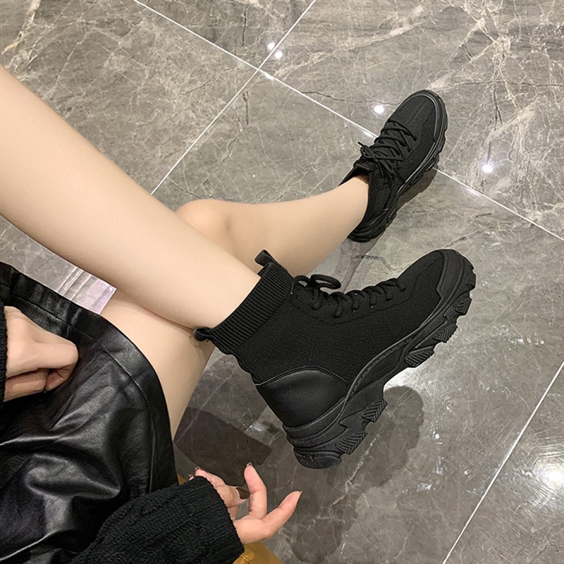 Giày bốt Martin IELGY vải dệt co giãn thoáng khí đế dày buộc dây thời trang cho nữ