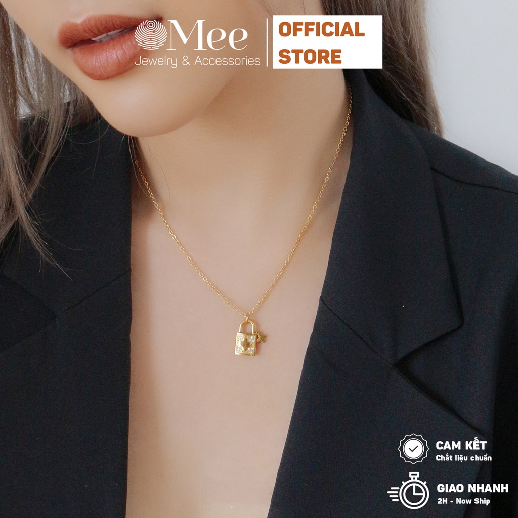 Vòng cổ Mee ổ khóa đính đá dây chuyền họa tiết monogram - N2551