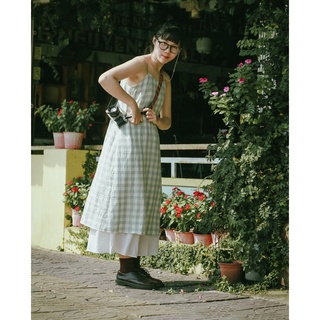 Váy 2 Dây Cotton Caro Suông Xanh Đậu/ Đỏ Vui Thu Đông Nhẹ Nhàng