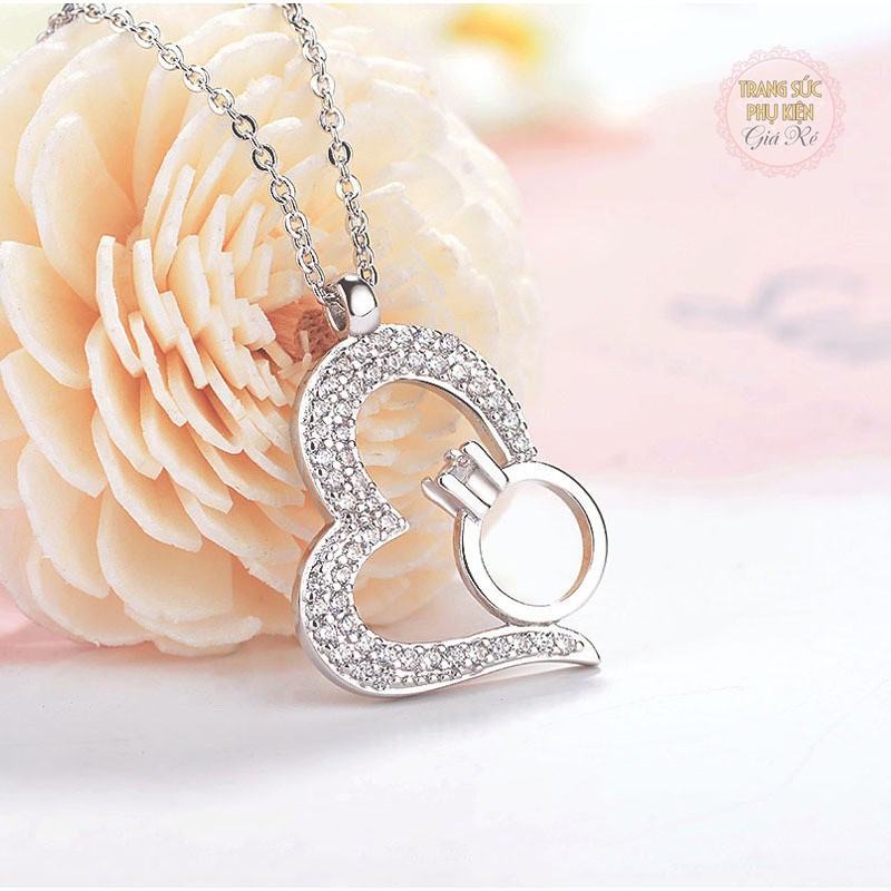 Dây chuyền nữ trái tim đính nhẫn DC59 xinh xắn, mạ bạc S925