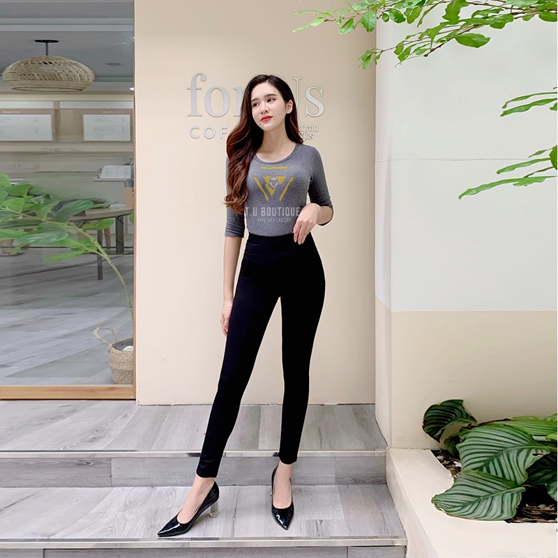 Quần legging cạp cao cấp có túi gen bụng dáng dài màu đen chất vải Umì trơn dày - Quần legging nữ bó hàn công sở bigsize | BigBuy360 - bigbuy360.vn