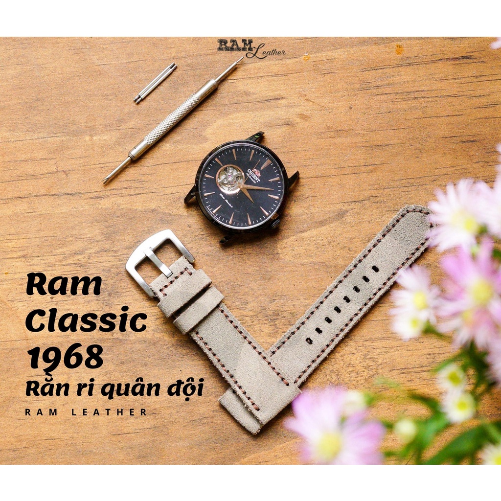 Dây Đồng Hồ Da Thật RAM Leather 1968 Da Bò Thật Rằn Ri Quân Đội Bền Đẹp