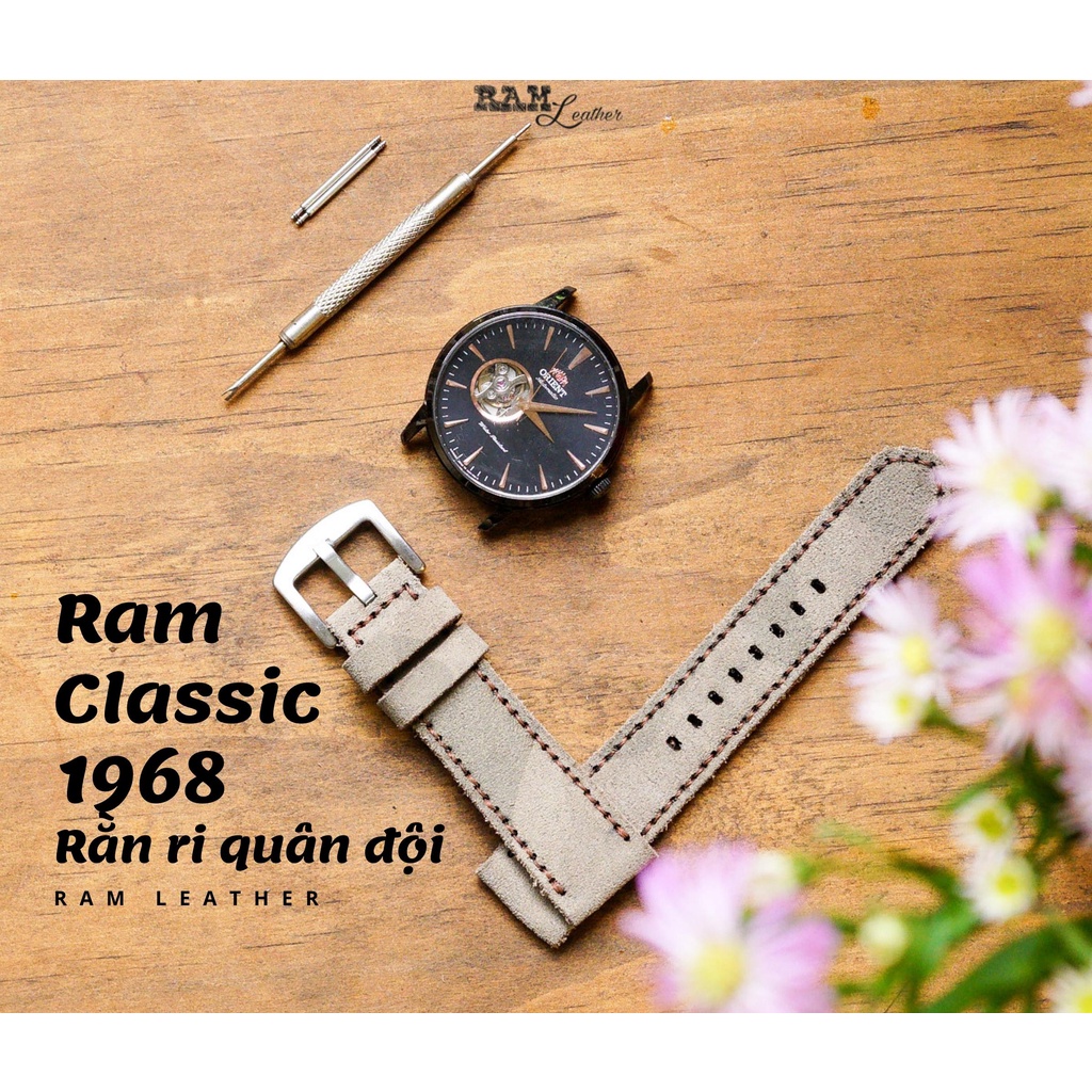 Dây Đồng Hồ Thủ Công Da Thật RAM Leather 1968 Da Bò Rằn Ri Quân Đội Bền Đẹp