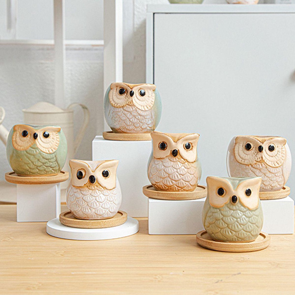 YIYU Chậu Cây Bằng Gốm Họa Tiết Hoạt Hình Dễ Thương