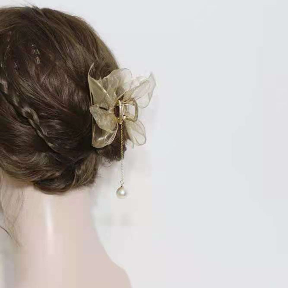 Kẹp Tóc Càng Cua Đính Ngọc Nơ Màu Trơn 7.5cm