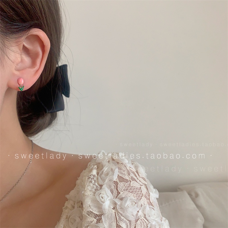 Bông Tai Mạ Bạc 925 Hình Hoa Tulip Nhiều Màu Sắc Xinh Xắn Cho Nữ