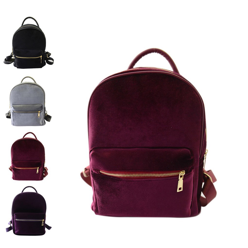 Balo nhung mini khóa zip cho nữ