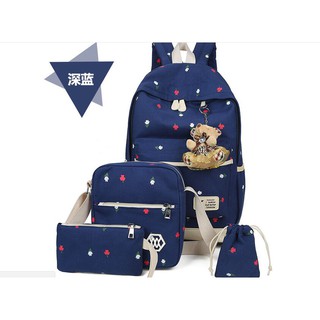 Set balo 4 món hoạ tiết có 3 lá kèm gấu ERIK A117