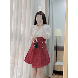 Váy dạ phối tơ trắng (đỏ/đen)