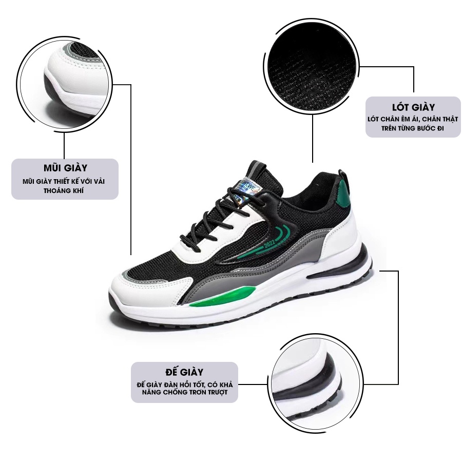 Giày Thể Thao Nam GEMI - Giày Sneaker Màu Xám - Đen, Giày Thể Thao Chạy Bộ, Thể Dục, Đi Chơi - G5301