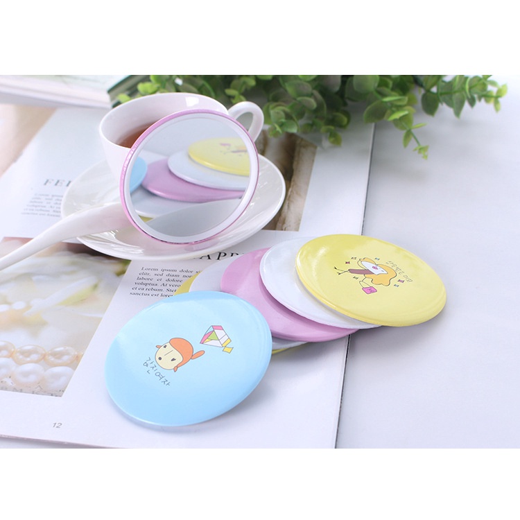 Gương trang điểm mini siêu cute cầm tay bỏ túi Hàn Quốc tiện lợi viền kim loại