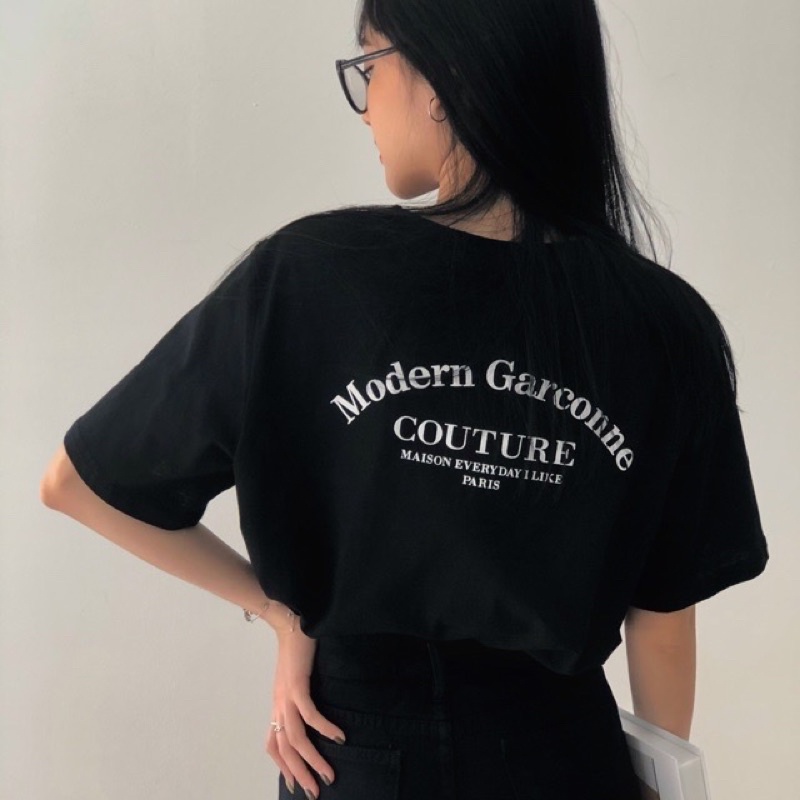 Áo thun Couture tay lỡ form rộng/ Đen - Trắng/ Nam nữ unisex