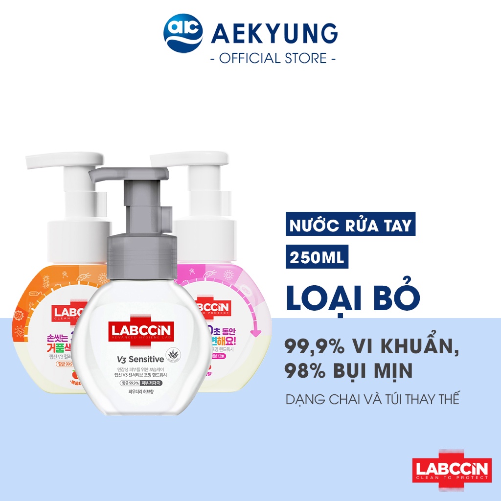 Nước rửa tay tạo bọt LABCCiN V3 Hàn Quốc sạch khuẩn, an toàn từ thiên nhiên dạng chai (250ml)
