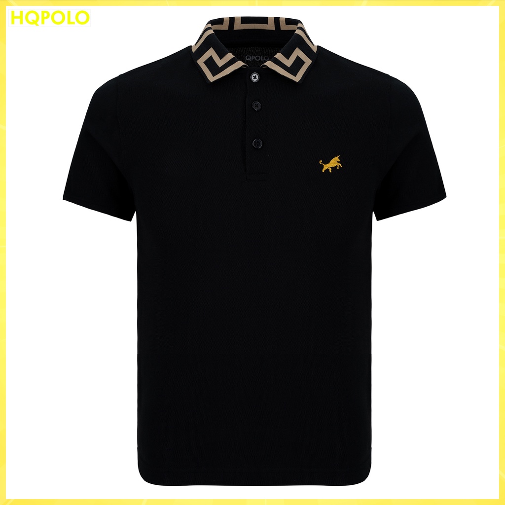 Áo thun polo cổ bẻ đen phối vải cá sấu cotton xuất xịn, chuẩn form, sang trọng, trẻ trung và tinh tế - HQPOLO