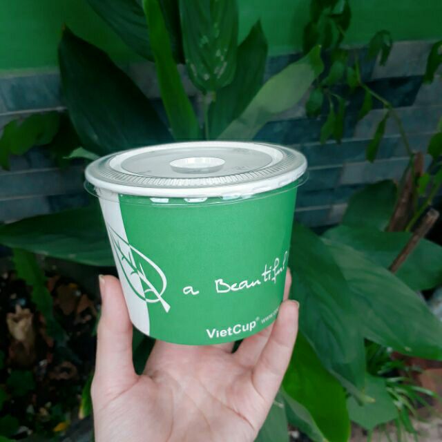 100 cốc giấy 12oz ~ 360ml bát có nắp đựng canh cơm cháo ly giấy đựng kem 350ml có nắp LB12 Vietcup - Paper cup Hộp giấy