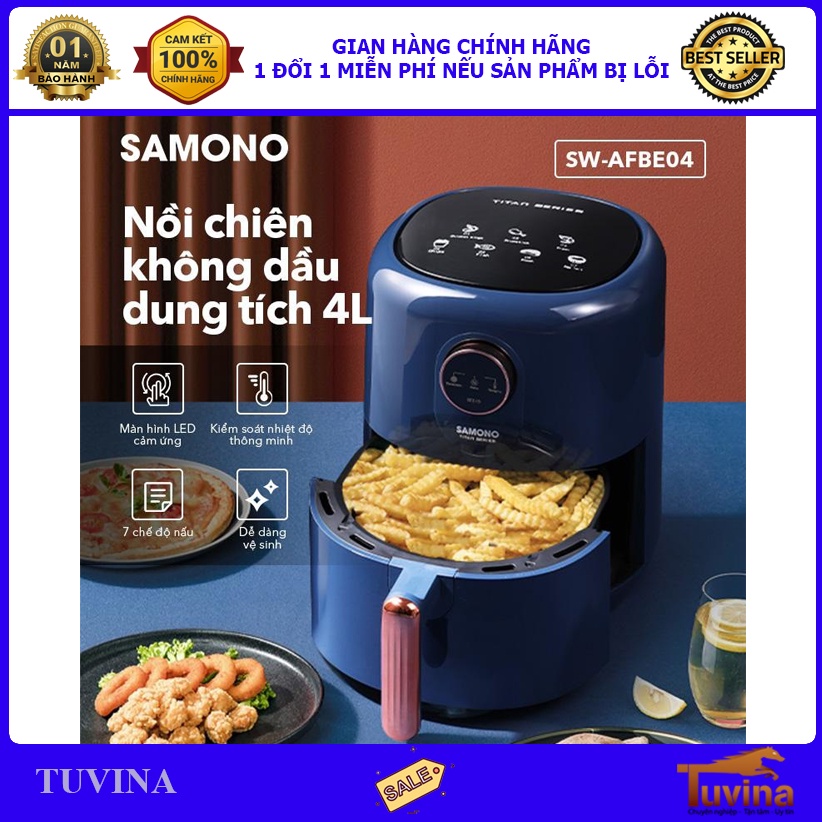 Nồi Chiên Không Dầu Cảm Ứng Samono SW-AFBE04 4L 4 Lít 7 Chế Độ Nấu - Hàng Chính Hãng (Bảo Hành 12 Tháng)