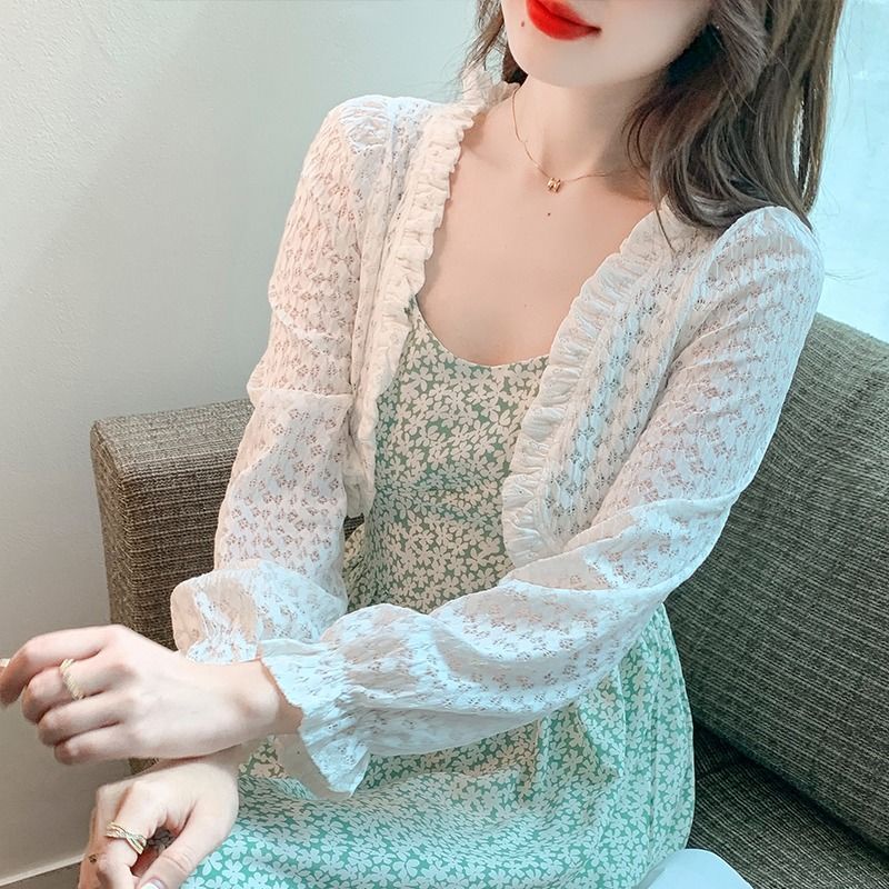 Áo Khoác Cardigan Chiffon Phối Ren Mỏng Nhẹ Tay Dài Chống Nắng Thời Trang Mùa Hè Cho Nữ