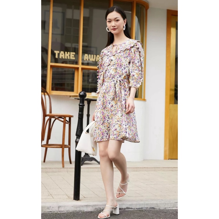 Vero Moda Đầm Nữ Dáng Chữ A Xếp Nếp IN Hoa Tay 3/4 Cổ Chữ V 32127C016