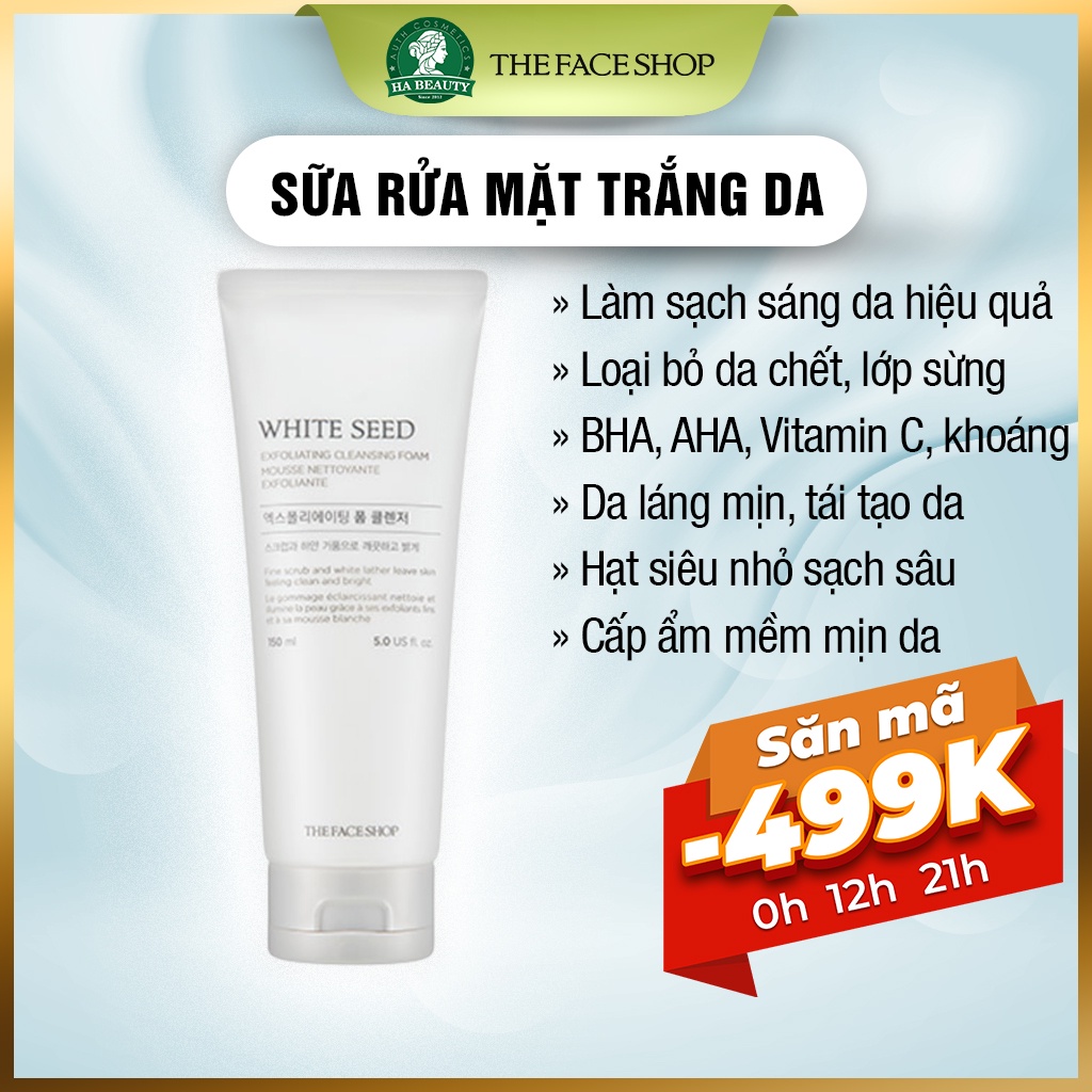 Sữa rửa mặt trắng da The Face Shop Hàn Quốc White Seed Exfoliating Foam Cleanser 150ml dưỡng cấp ẩm sạch sâu Hà Beauty