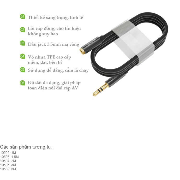 Dây AV nối dài 3.5mm đầu mạ vàng dài từ 0.5-2m UGREEN AV118