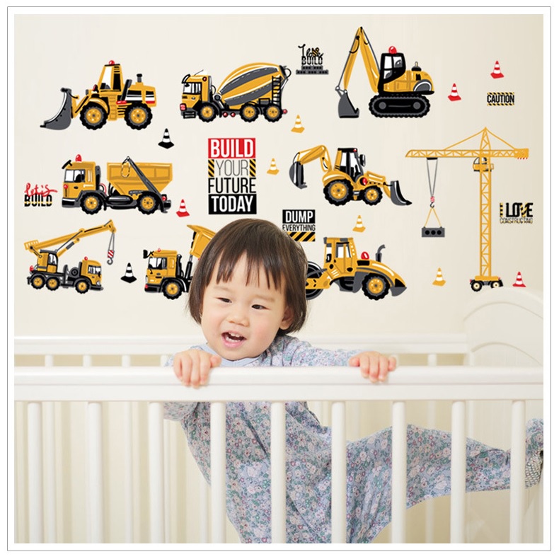 Tranh dán tường cho bé trai Các phương tiện xây dựng công trình