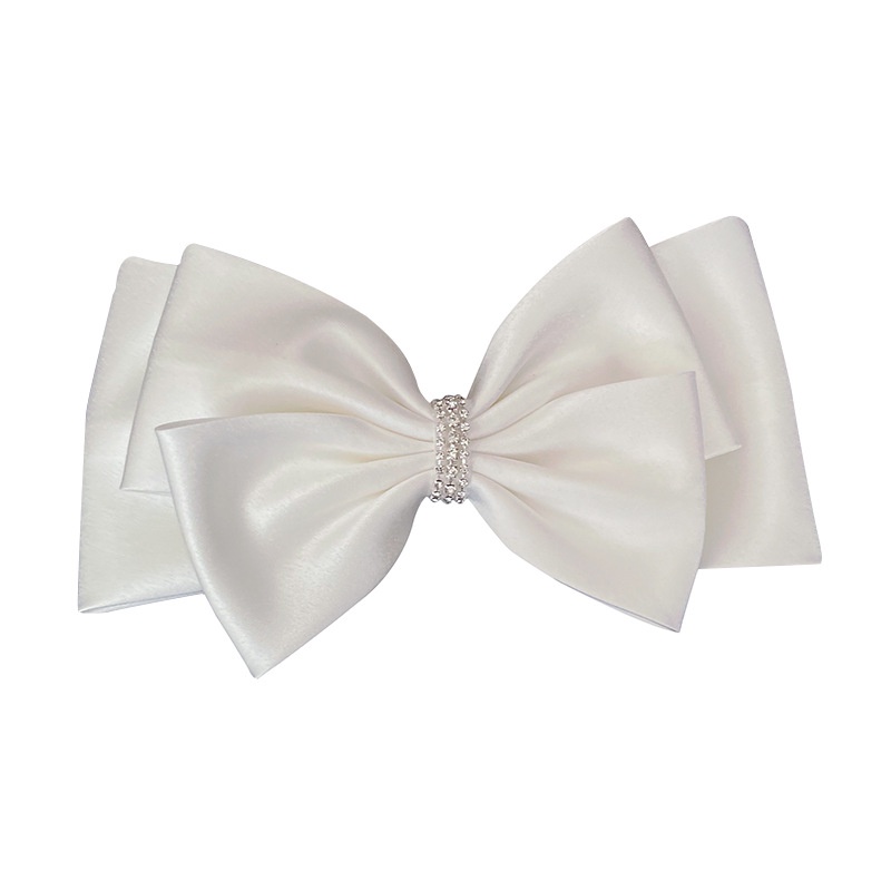 Nơ Cài Tóc Đính Đá Satin Màu Trắng / Đỏ / Đen Thanh Lịch Dành Cho Cô Dâu