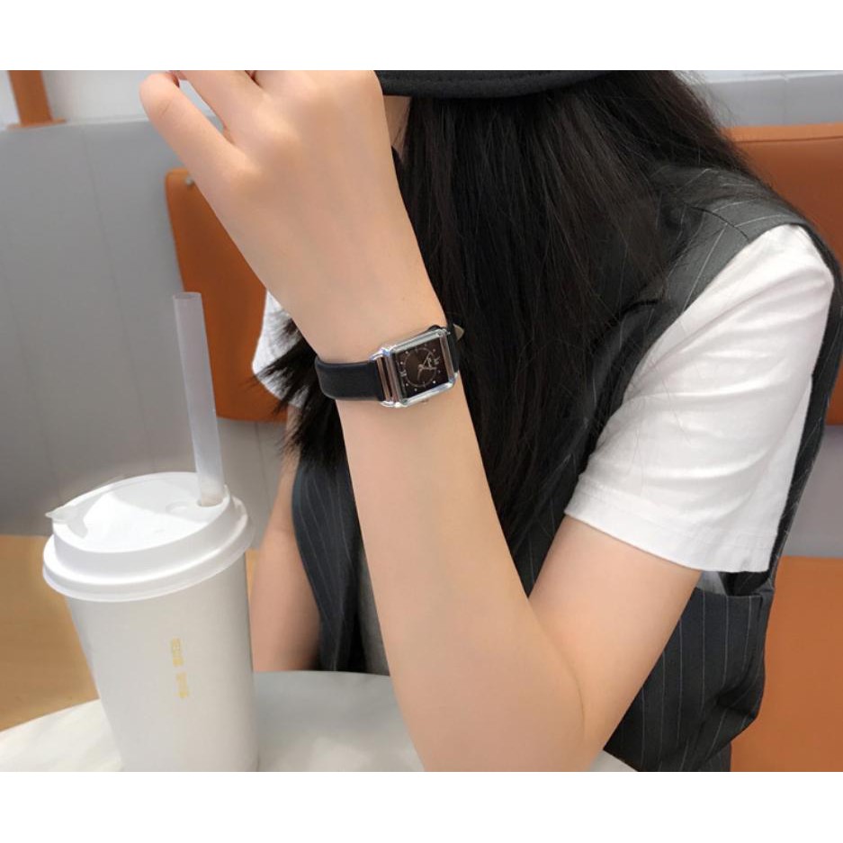 Đồng hồ nữ Scottie S9044 hàng chính hãng dây da mặt vuông viền đá | BigBuy360 - bigbuy360.vn