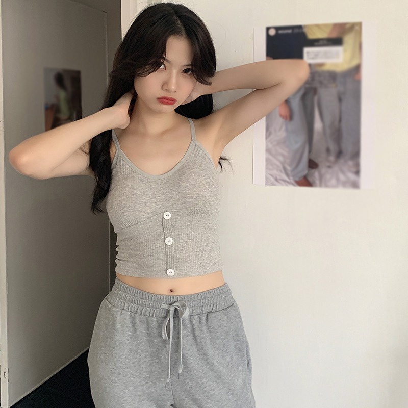 Áo hai dây cổ chữ v màu sắc đơn giản phong cách hàn quốc