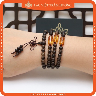 Vòng Tay Trầm Hương INDO 108 Hạt Mix Lu Thống Hổ Phách 6mm Trầm INDO Dó Dây Xịn VIP Cao Cấp Lạc Việt