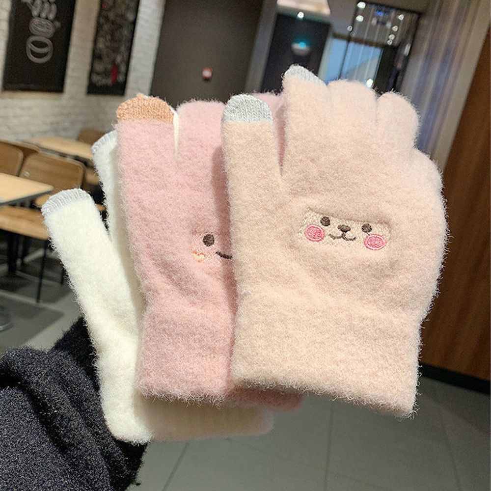 Găng tay len cashmere dày dặn giữ ấm mùa đông thiết kế dễ thương có thể dùng với màn hình cảm ứng cho nữ