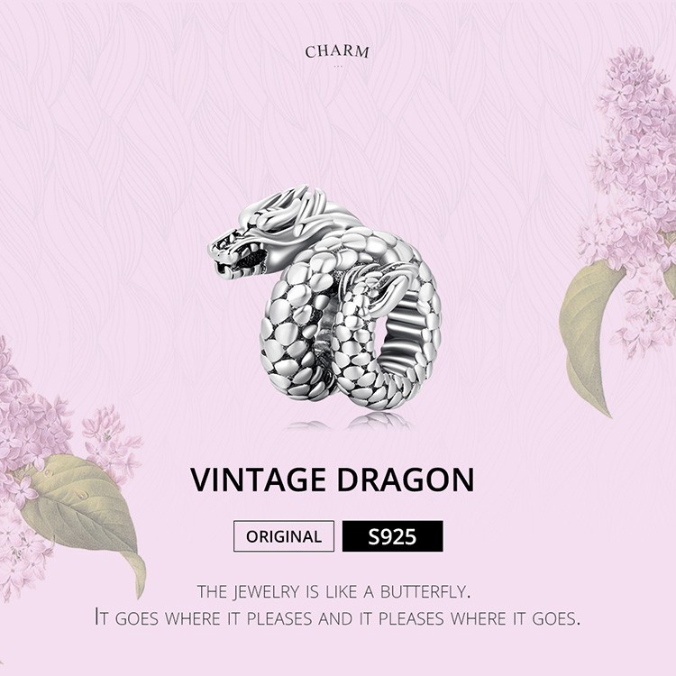 Vòng đeo tay BAMOER Bsc546 bạc thật 925 charm hình chú rồng đường kính 4.5mm thời trang diy