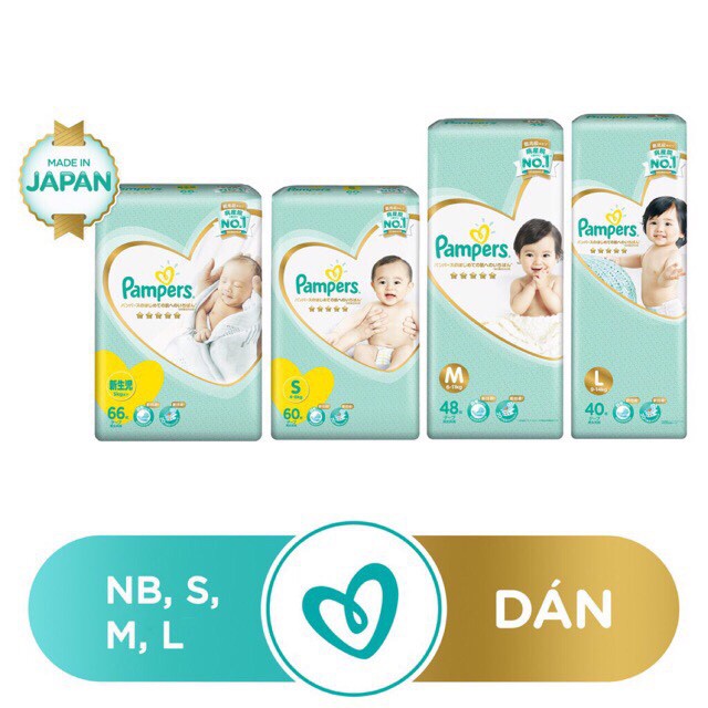 Tã Dán Pampers Nhật Bản Size NB66/S60/M48/L40