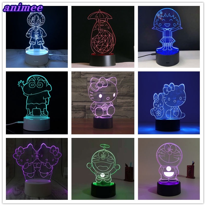 Đèn Ngủ 3D LED USB Hình Doraemon Totoro Điều Khiển Từ Xa