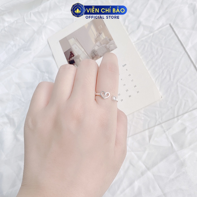 Nhẫn bạc nữ trái tim đá trắng hở chất liệu bạc 925 thời trang phụ kiện trang sức nữ Viễn Chí Bảo N400187
