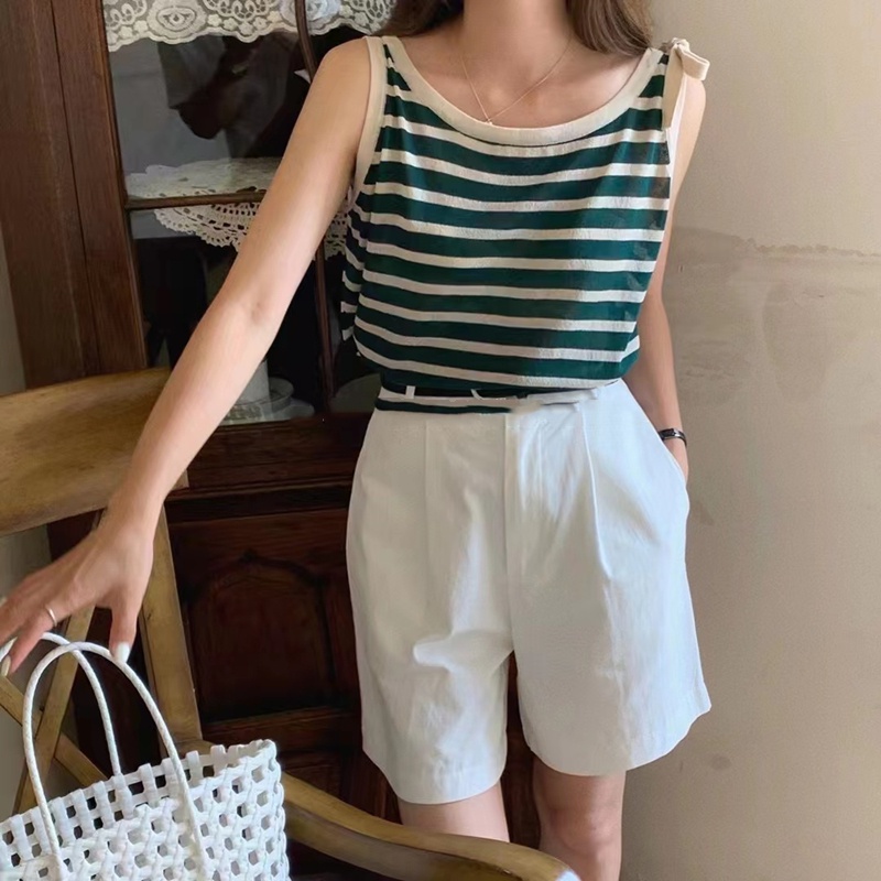 Áo sát nách SUXI dáng ôm kẻ sọc kiểu vintage thời trang mùa hè cho nữ