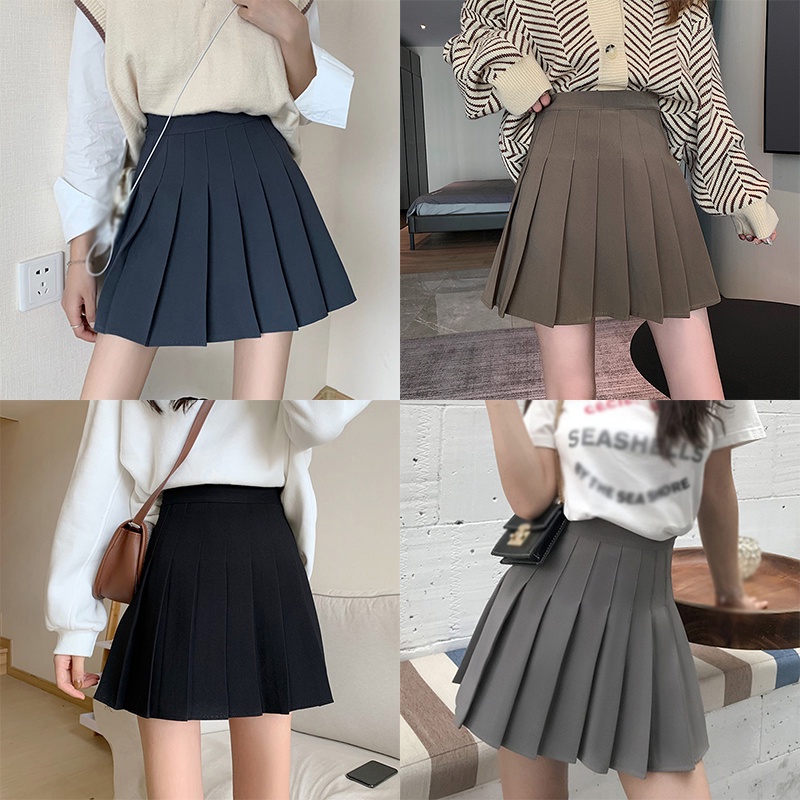 Chân váy xếp ly màu trơn phong cách thời trang xinh xắn cho nữ