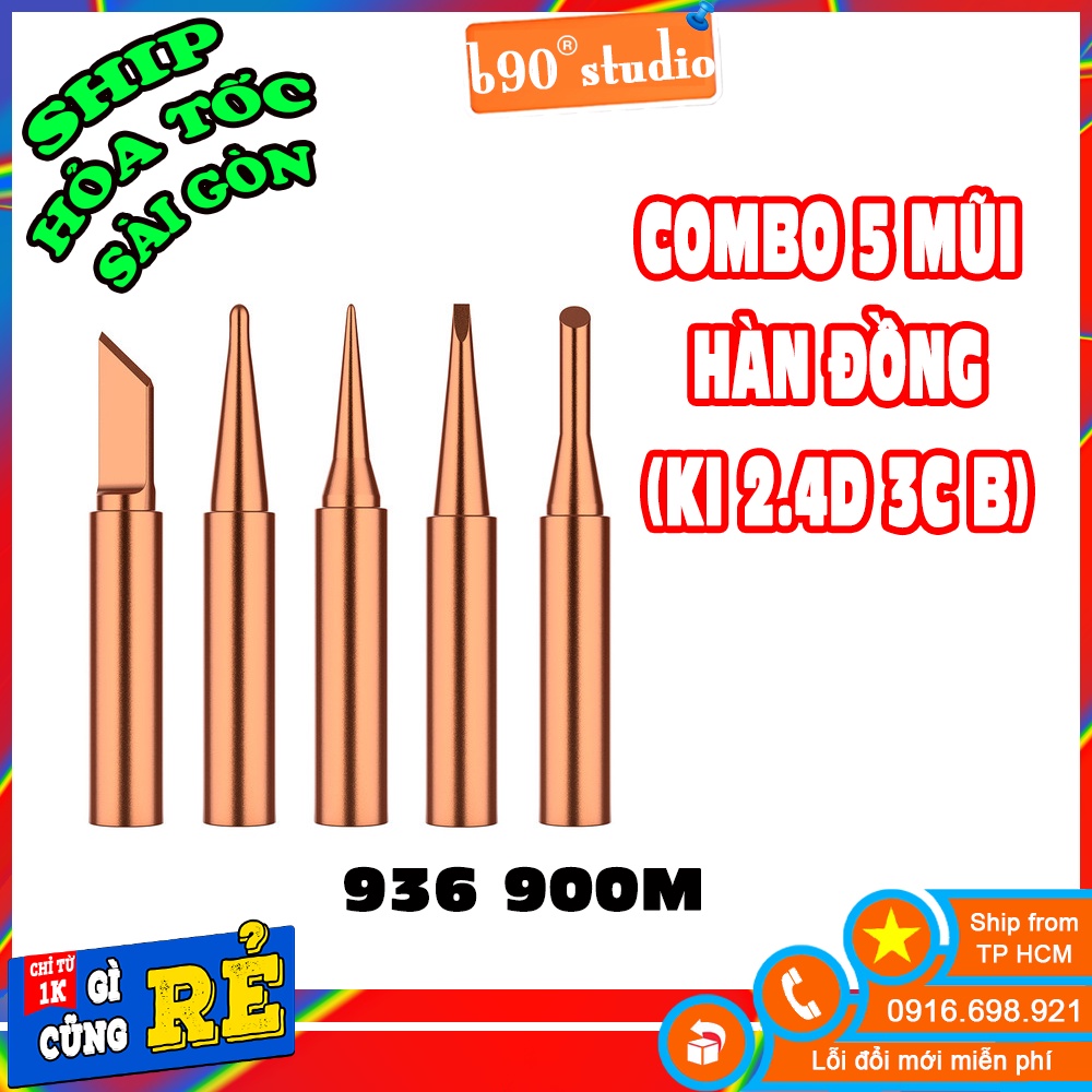 Combo 5 đầu mỏ hàn đồng 900M thay thế cho mỏ hàn 936 chuẩn xịn , làm nóng nhanh