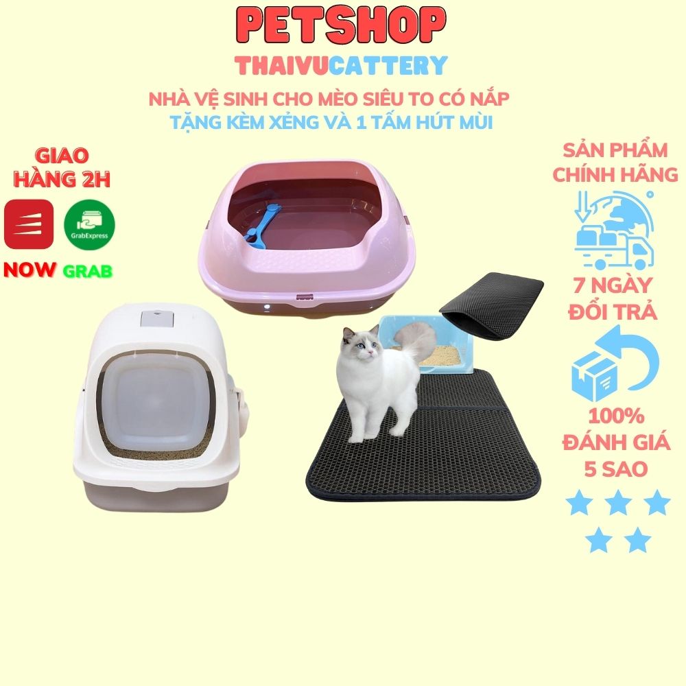 Nhà vệ sinh cho mèo siêu to có nắp tặng kèm xẻng và 1 tấm hút mùi