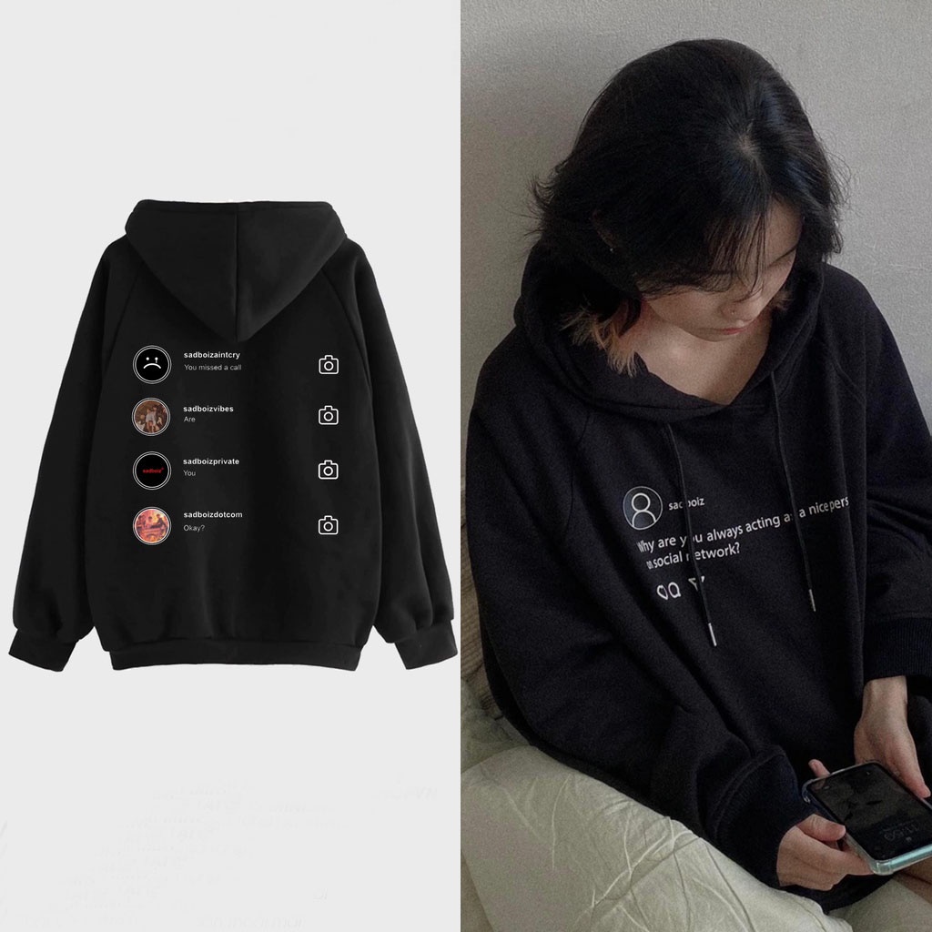 Áo hoodie SADBOIZ SADTAGRAM nỉ cotton mềm mịn logo thêu tay
