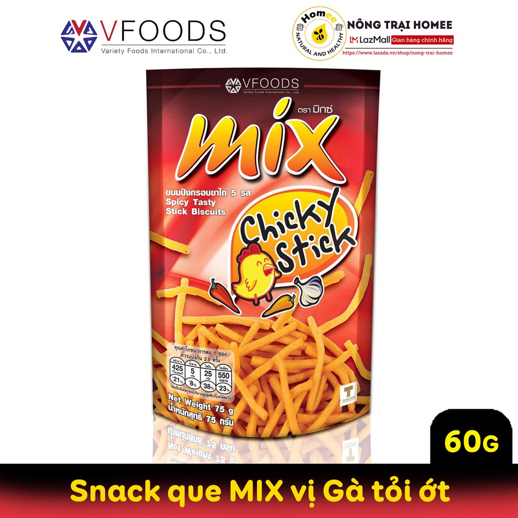 Bánh Snack que cọng nhập khẩu Thái Lan MIX 60g | Vị Gà Tỏi Ớt