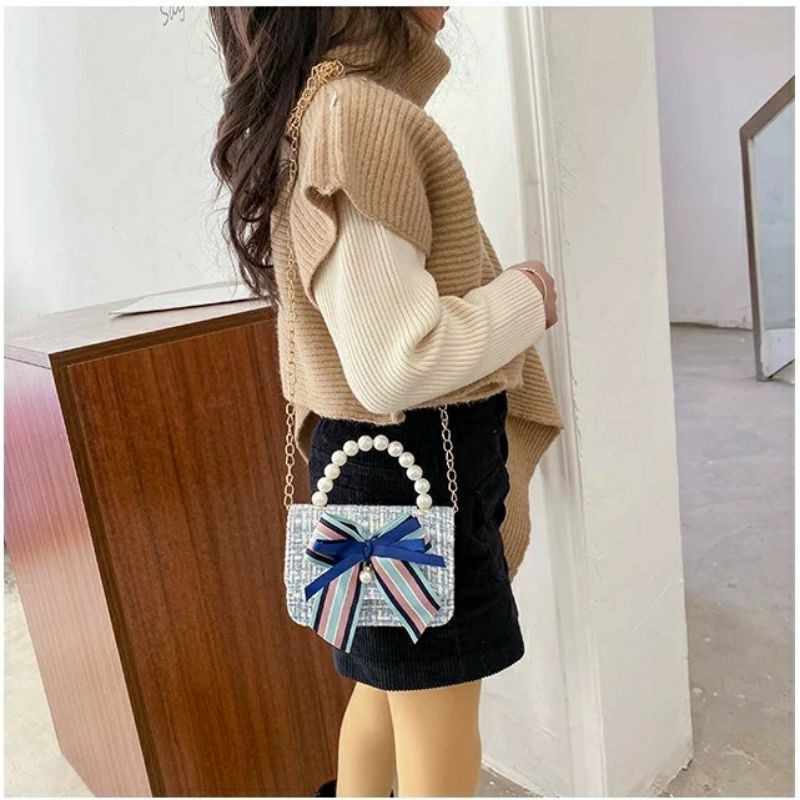 Túi xách dạ cao cấp tay đính ngọc trai cho mẹ và bé