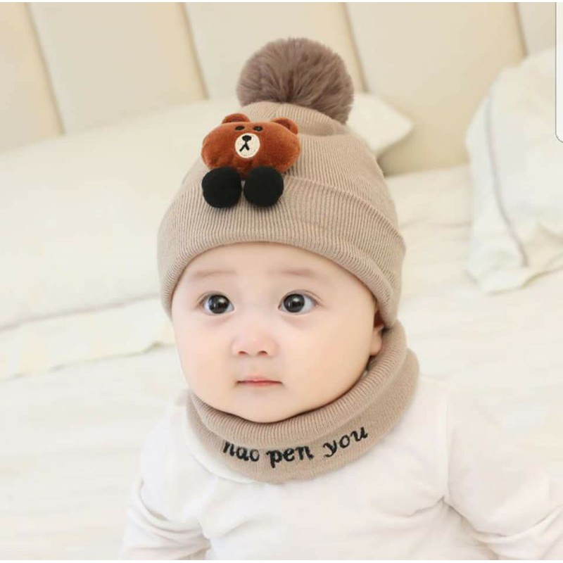 Mũ len kèm khăn cho bé 0-2 tuổi