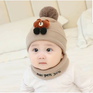 Mũ len kèm khăn cho bé 0-2 tuổi