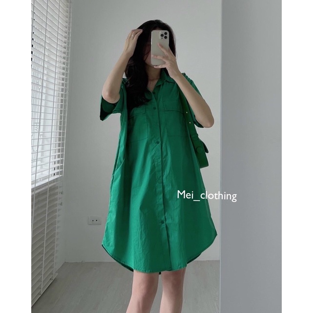 [Ảnh thật/video] Váy sơmi ngắn tay Ulzzang tông màu độc lạ