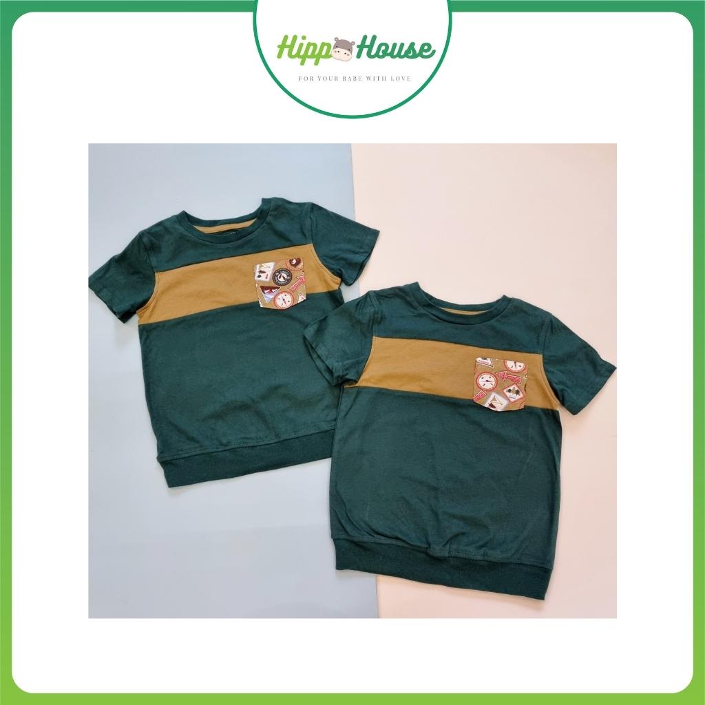 Áo Phông Cộc Tay bé Trai Xuất Dư Cotton Mềm Mịn Túi ngực Hippo House